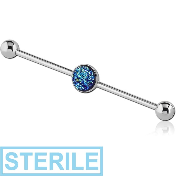 STERILE SURGICAL STEEL INDUTRIAL BARBELL WITH DRUZY STONE
