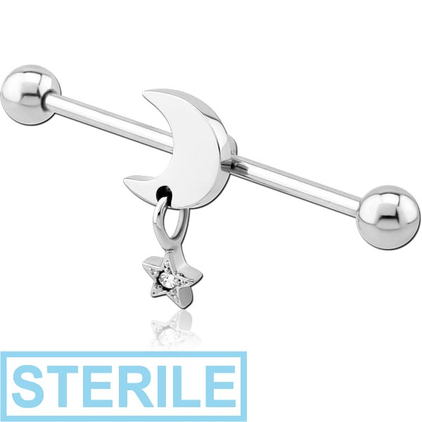 STERILE SURGICAL STEEL MOON AND STAR INDUSTRIAL BARBELL