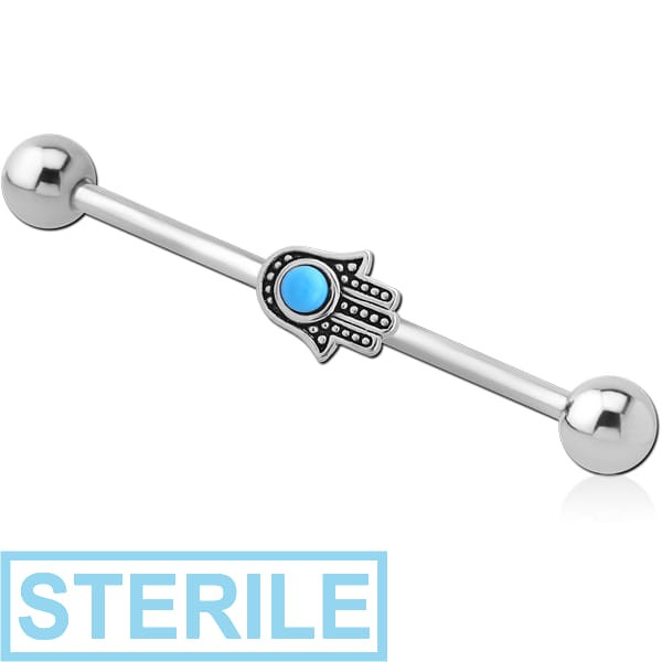 STERILE SURGICAL STEEL INDUSTRIAL BARBELL ADJUSTABLE SLIDING CHARM - HAMSA