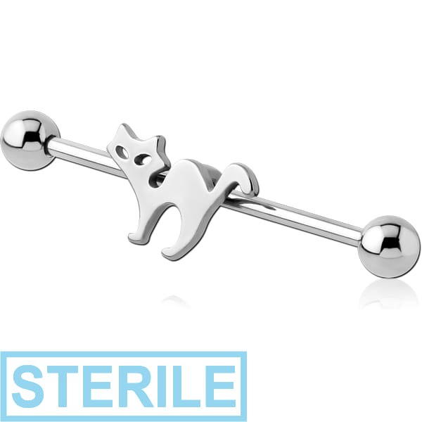 STERILE SURGICAL STEEL INDUSTRIAL BARBELL WITH ADJUSTABLE SLIDING CHARM - CAT