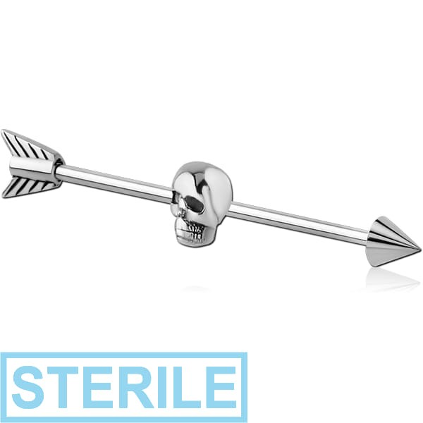 STERILE SURGICAL STEEL INDUSTRIAL BARBELL - ARROW WITH SKULL
