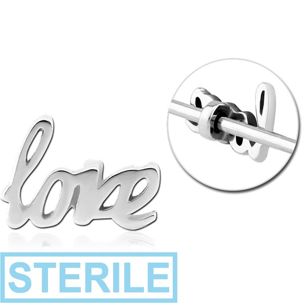 STERILE SURGICAL STEEL ADJUSTABLE SLIDING CHARM FOR INDUSTRIAL BARBELL - LOVE