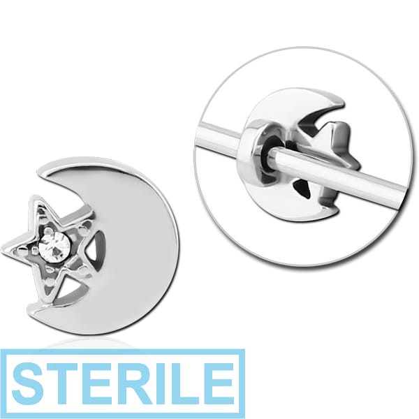 STERILE SURGICAL STEEL ADJUSTABLE SLIDING CHARM FOR INDUSTRIAL BARBELL - MOON AND STAR