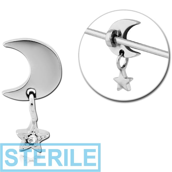 STERILE SURGICAL STEEL ADJUSTABLE SLIDING CHARM FOR INDUSTRIAL BARBELL - MOON