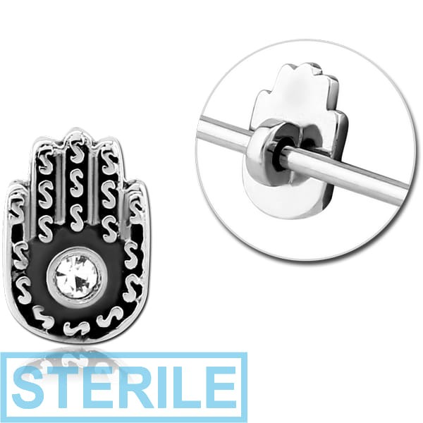 STERILE SURGICAL STEEL ADJUSTABLE SLIDING JEWELLED CHARM FOR INDUSTRIAL BARBELL - HAMSA