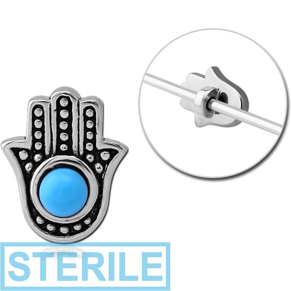 STERILE SURGICAL STEEL INDUSTRIAL BARBELL ADJUSTABLE SLIDING CHARM - HAMSA