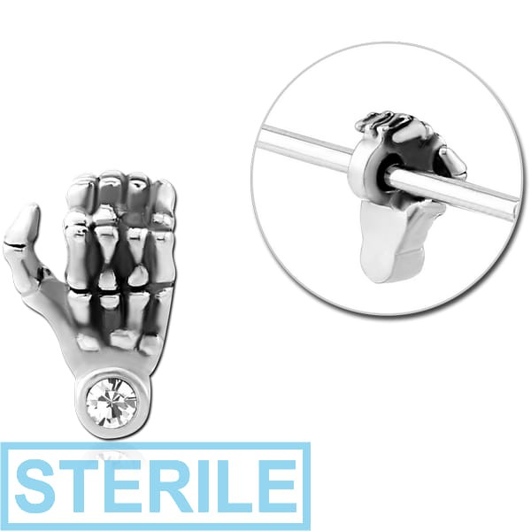 STERILE SURGICAL STEEL ADJUSTABLE SLIDING CHARM FOR INDUSTRIAL BARBELL - SKELETON HAND