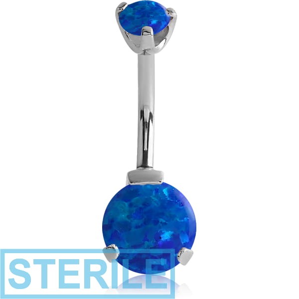 STERILE SURGICAL STEEL INTERNALLY THREADED ROUND PRONG SET DOUBLE SYNTHETIC OPAL JEWELLED NAVEL BANANA