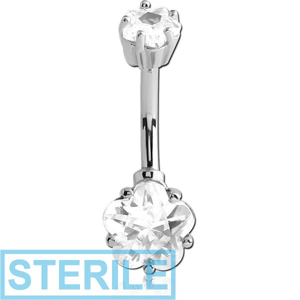 STERILE SURGICAL STEEL INTERNALLY THREADED FLOWER PRONG SET DOUBLE JEWELLED NAVEL BANANA