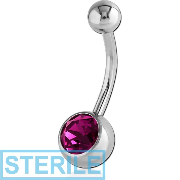 STERILE SURGICAL STEEL INTERNALLY THREADED SWAROVSKI CRYSTAL JEWELLED NAVEL BANANA
