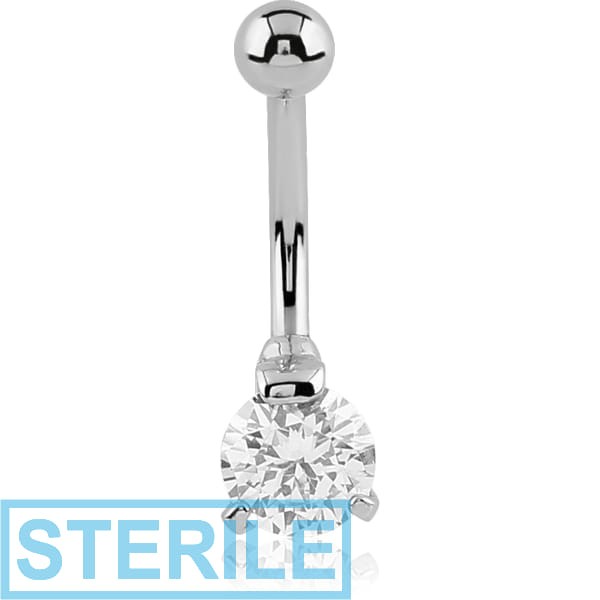 STERILE SURGICAL STEEL INTERNALLY THREADED PRONG SET JEWELLED NAVEL BANANA
