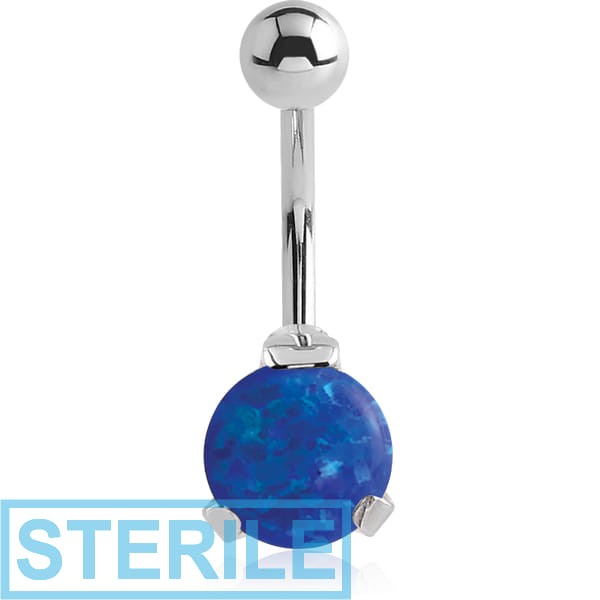 STERILE SURGICAL STEEL INTERNALLY THREADED SYNTHETIC OPAL NAVEL BANANA-ROUND PRONG SET