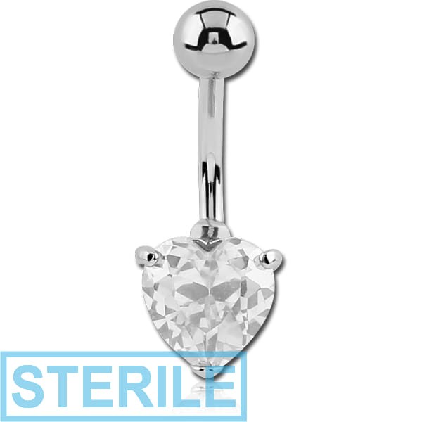 STERILE SURGICAL STEEL INTERNALLY THREADED PRONG SET HEART JEWELLED NAVEL BANANA