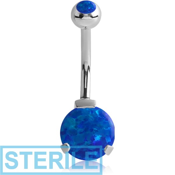 STERILE SURGICAL STEEL INTERNALLY THREADED DOUBLE SYNTHETIC OPAL NAVEL BANANA-BOTTOM ROUND PRONG SET
