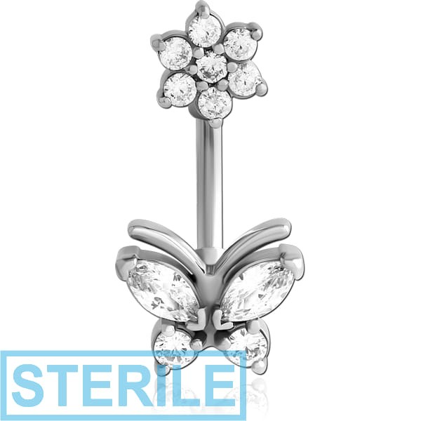 STERILE SURGICAL STEEL INTERNALLY THREADED DOUBLE JEWELLED NAVEL BANANA