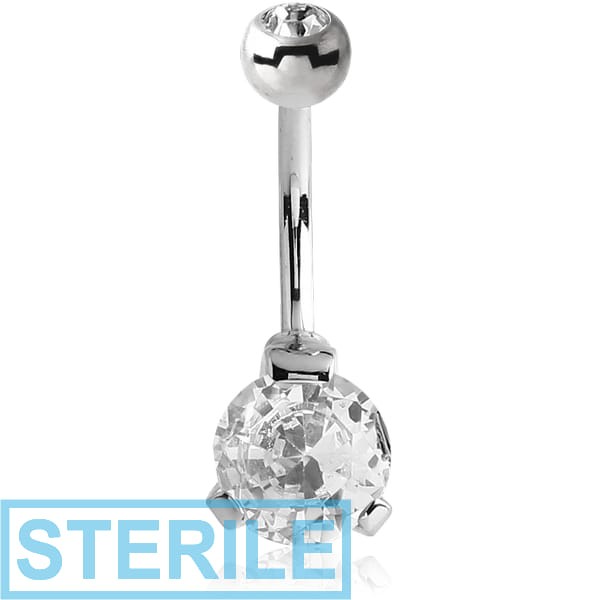 STERILE SURGICAL STEEL INTERNALLY THREADED DOUBLE JEWELLED ROUND 8 MM NAVEL BANANA