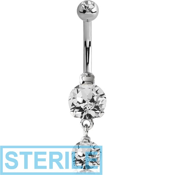 STERILE SURGICAL STEEL INTERNALLY THREADED DOUBLE JEWELLED ROUND 8 MM NAVEL BANANA WITH 6 MM JEWELLED CHARM