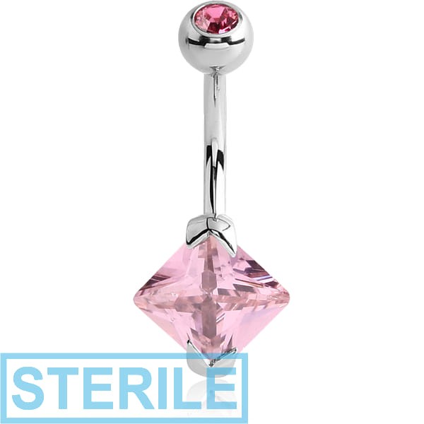 STERILE SURGICAL STEEL INTERNALLY THREADED DOUBLE JEWELLED SQUARE 8 MM NAVEL BANANA