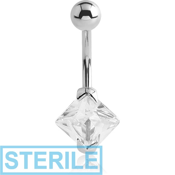 STERILE SURGICAL STEEL INTERNALLY THREADED JEWELLED NAVEL BANANA