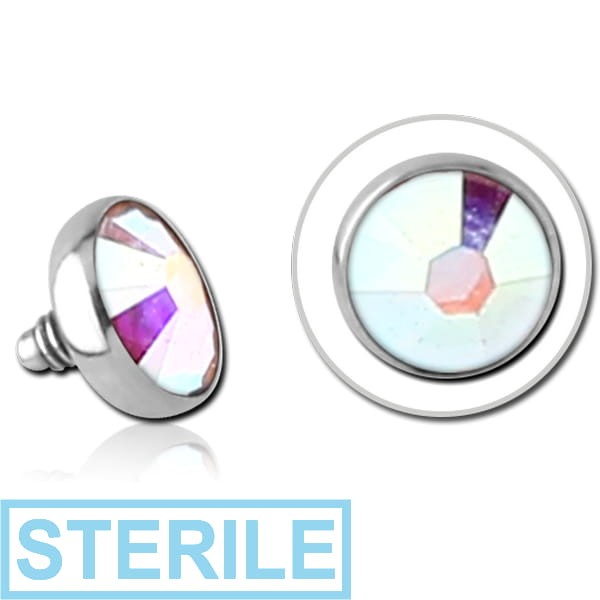 STERILE SURGICAL STEEL SWAROVSKI CRYSTAL JEWELLED BALL FOR 1.6MM INTERNALLY THREADED PIN