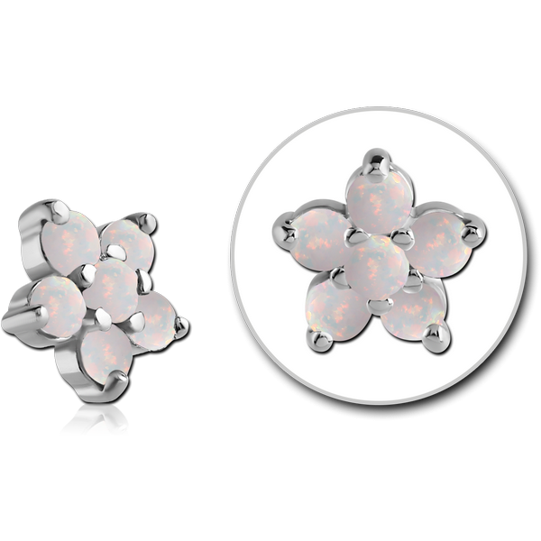 SURGICAL STEEL SYNTHETIC OPAL JEWELED FLOWER ATTACHMENT FOR 1.6MM INTERNALLY THREADED PINS