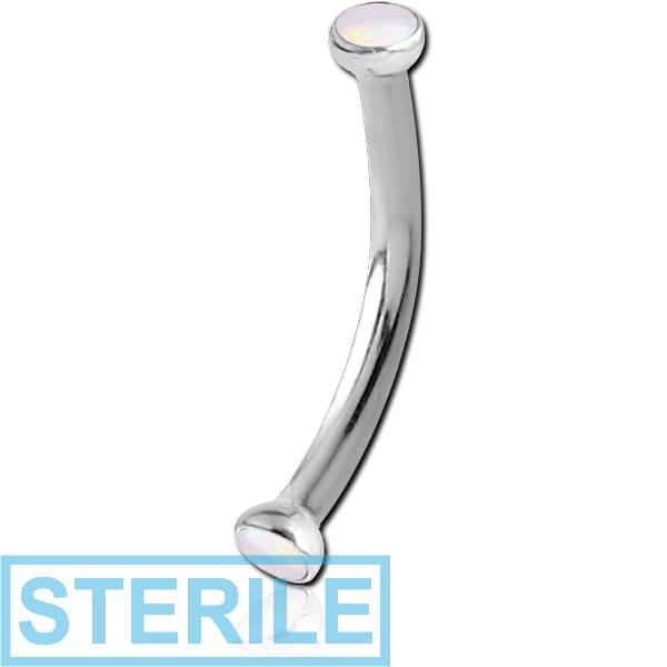STERILE SURGICAL STEEL INTERNALLY THREADED DOUBLE SYNTHETIC OPAL JEWELLED DISC CURVED MICRO BARBELL