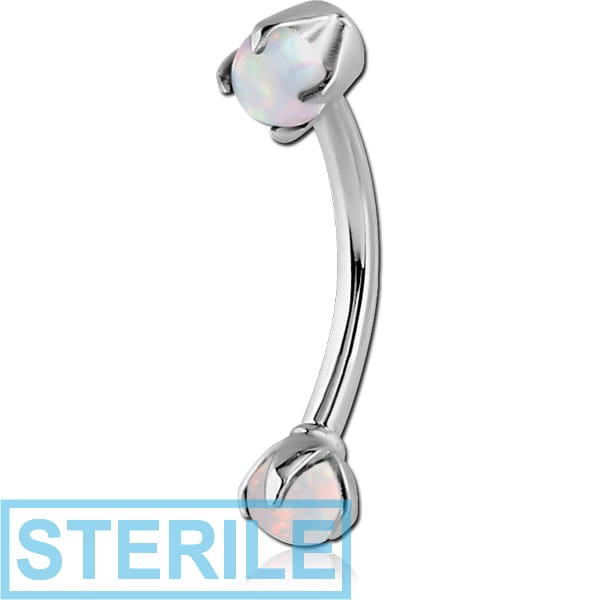 STERILE SURGICAL STEEL INTERNALLY THREADED DOUBLE SYNTHETIC OPAL JEWELLED CURVED MICRO BARBELL