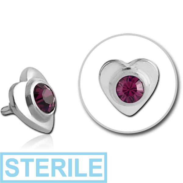 STERILE SURGICAL STEEL SWAROVSKI CRYSTAL JEWELLED HEART FOR 1.2MM INTERNALLY THREADED PINS