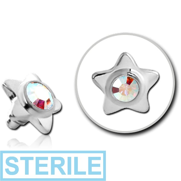 STERILE SURGICAL STEEL SWAROVSKI CRYSTAL JEWELLED STAR FOR 1.2MM INTERNALLY THREADED PINS