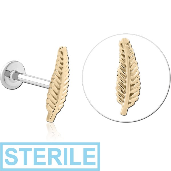 STERILE 14K GOLD ATTACHMENT WITH SURGICAL STEEL INTERNALLY THREADED MICRO LABRET PIN