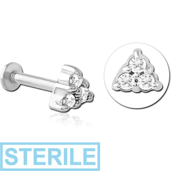 STERILE SURGICAL STEEL INTERNALLY THREADED JEWELLED MICRO LABRET - TRIANGLE
