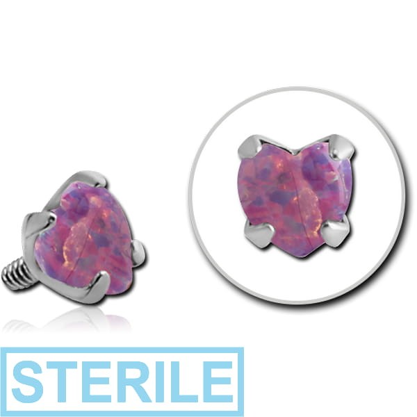 STERILE SURGICAL STEEL HEART PRONG SET SYNTHETIC OPAL FOR 1.2MM INTERNALLY THREADED PINS