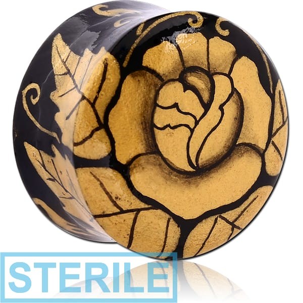 STERILE ORGANIC WOODEN PLUG HAND PAINTED DOUBLE FLARED