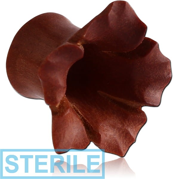 STERILE ORGANIC WOODEN PLUG ROSE WOOD-SAWO DOUBLE FLARED CARVED FLOWER
