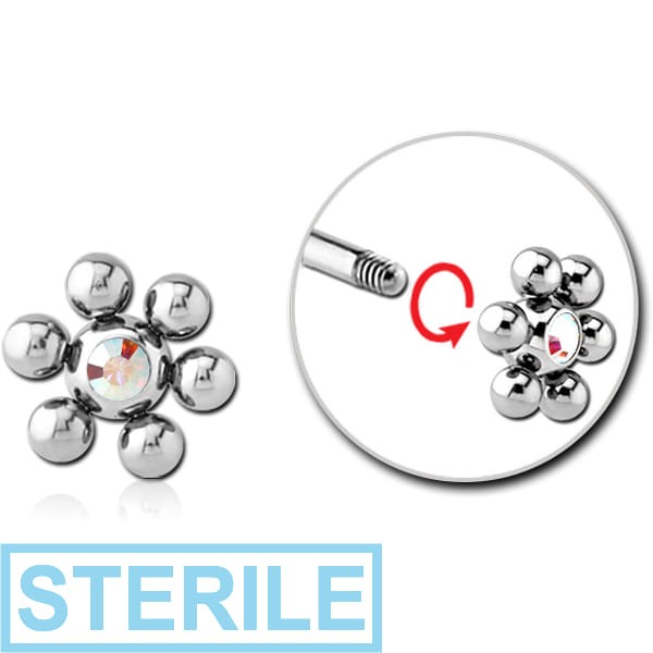 STERILE SURGICAL STEEL SWAROVSKI CRYSTAL JEWELLED FLOWER BALL