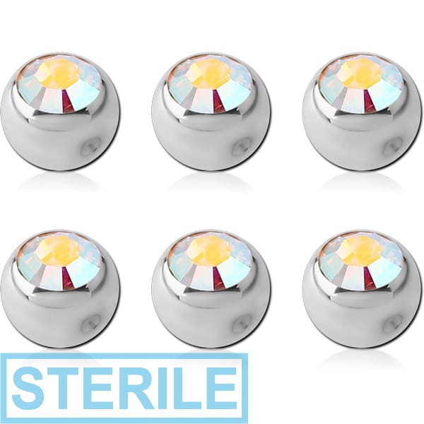 STERILE PACK OF 6 SURGICAL STEEL SWAROVSKI CRYSTAL JEWELLED BALLS FOR BALL CLOSURE RING
