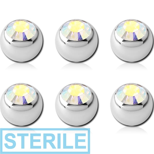 STERILE PACK OF 6 SURGICAL STEEL SWAROVSKI CRYSTAL JEWELLED BALLS