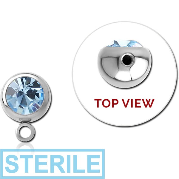 STERILE SURGICAL STEEL SIDE THREADED SWAROVSKI CRYSTAL JEWELLED BALL WITH HOOP