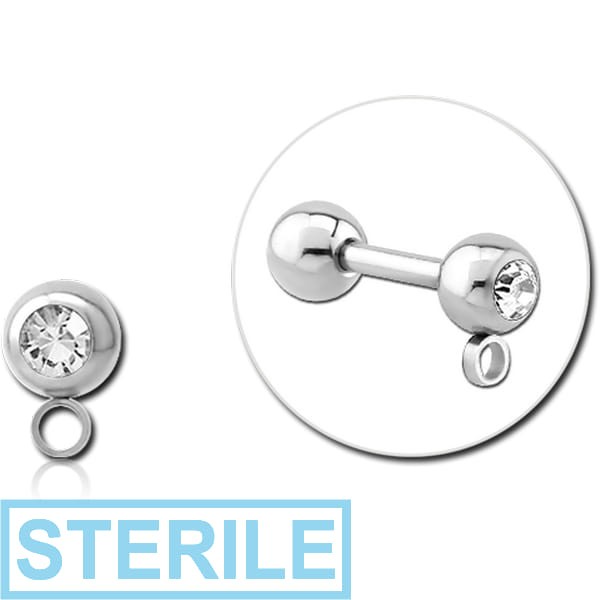 STERILE SURGICAL STEEL SWAROVSKI CRYSTAL JEWELLED MICRO BALL WITH HORIZONTAL HOOP