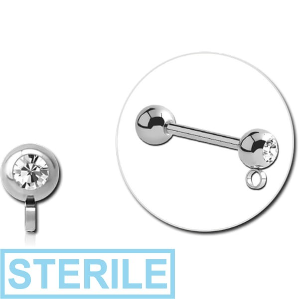 STERILE SURGICAL STEEL SWAROVSKI CRYSTAL JEWELLED MICRO BALL WITH VERTCIAL HOOP