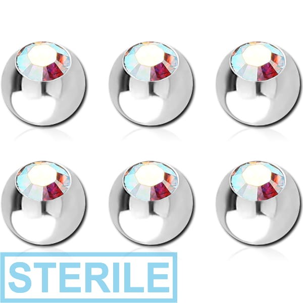STERILE PACK OF 6 SURGICAL STEEL SWAROVSKI CRYSTAL JEWELLED MICRO BALLS