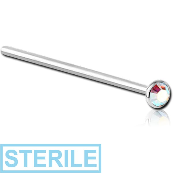 STERILE SURGICAL STEEL SWAROVSKI CRYSTAL JEWELLED STRAIGHT NOSE STUD 15MM