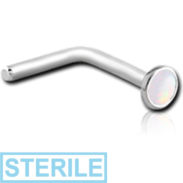STERILE SURGICAL STEEL SYNTHETIC OPAL 90 DEGREE NOSE STUD