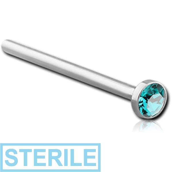 STERILE SURGICAL STEEL SWAROVSKI CRYSTAL JEWELLED STRAIGHT NOSE STUD 12MM