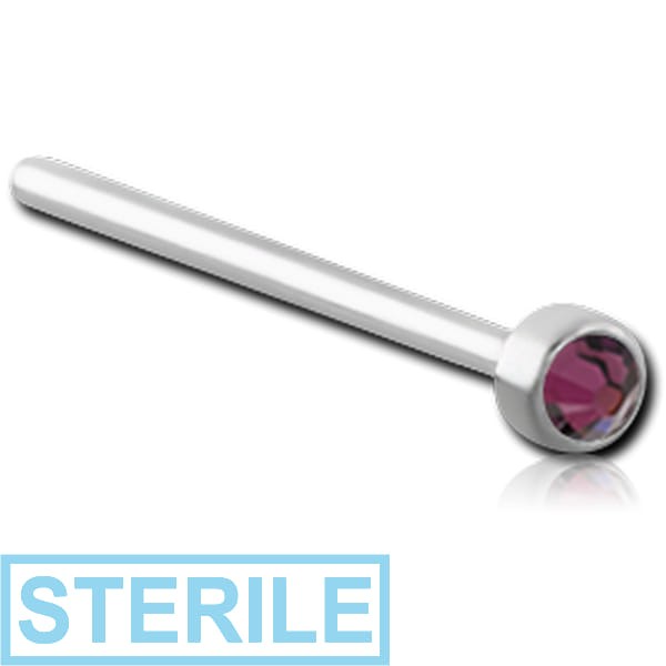 STERILE SURGICAL STEEL FLAT STONE SWAROVSKI CRYSTAL JEWELLED STRAIGHT NOSE STUD 15MM