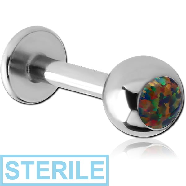 STERILE SURGICAL STEEL JEWELLED LABRET WITH SYNTHETIC OPAL