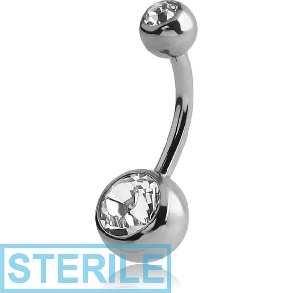 STERILE SURGICAL STEEL DOUBLE JEWELLED LARGE NAVEL BANANA