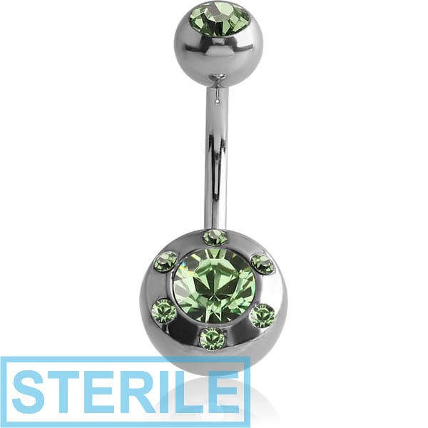 STERILE SURGICAL STEEL DOUBLE JEWELLED MULTI STONES LARGE NAVEL BANANA
