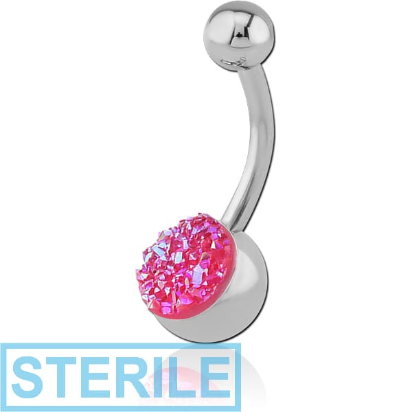 STERILE SURGICAL STEEL LARGE DRUZY RESIN NAVEL BANANA