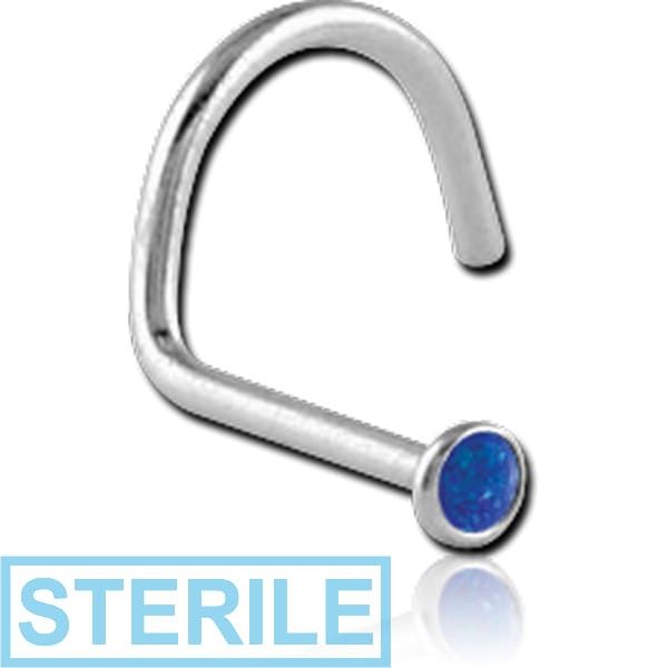 STERILE SURGICAL STEEL LARGE LEFT CURVE OPAL JEWELLED NOSE STUD